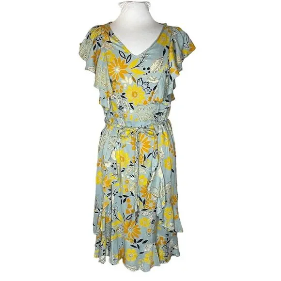 Sky and Sand Women's Floral Flutter Sleeve Dress Size S Multicolor - Picture 1 of 8